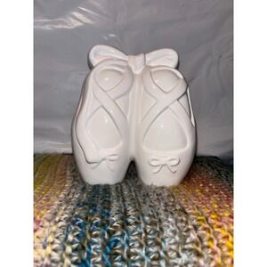 White Ceramic Ballet Slippers Coin Bank Piggy Bank With Bow Accent